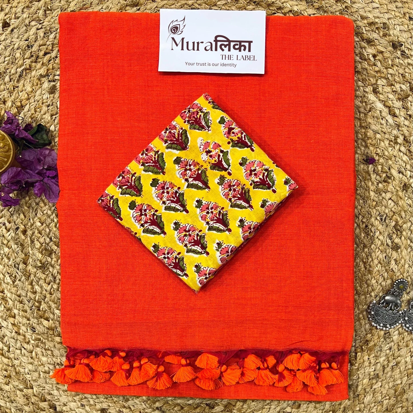 Muralika Bright Orange Handloom Saree - Muralika the label