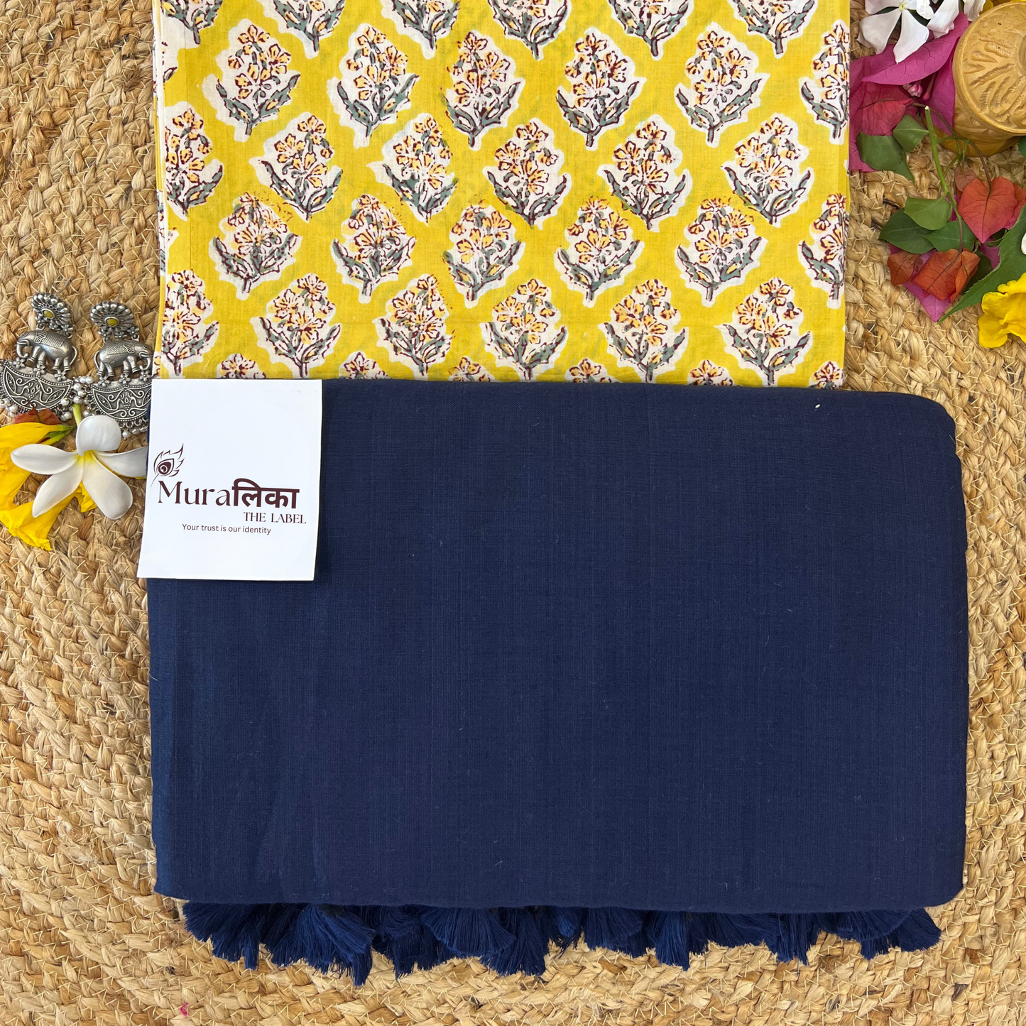 Muralika Navy Blue Handloom cotton Saree