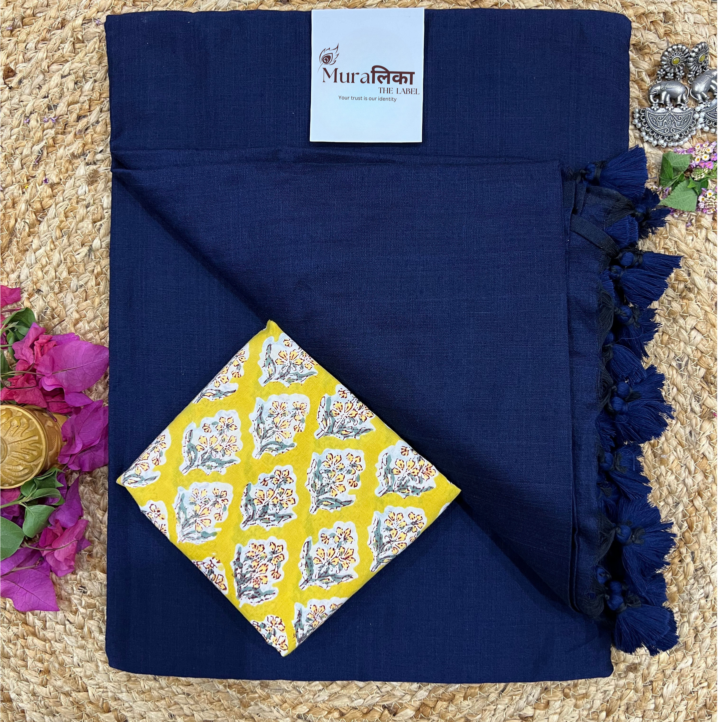 Muralika Navy Blue Handloom cotton Saree