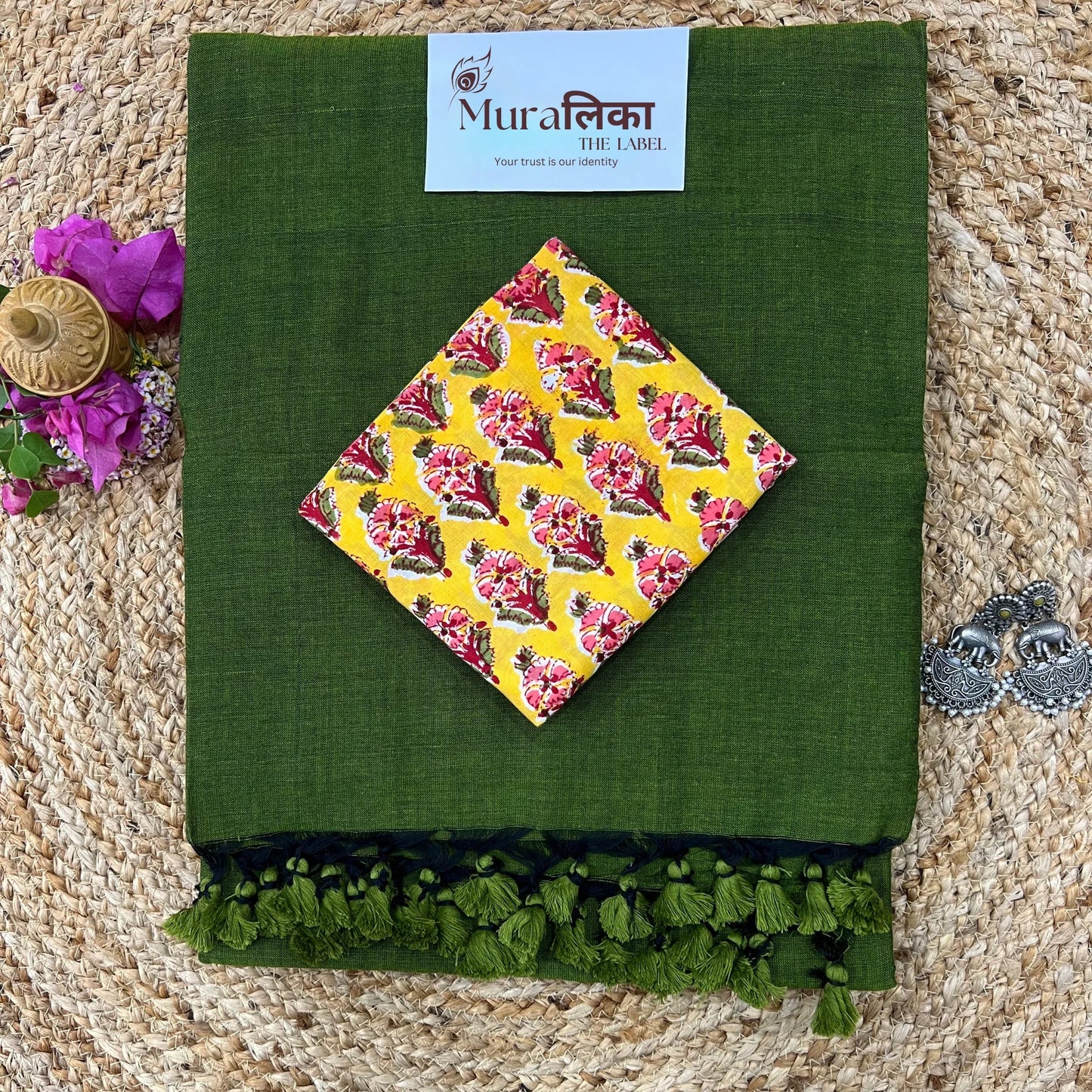 Muralika Mehendi Green Handloom Saree - Muralika the label