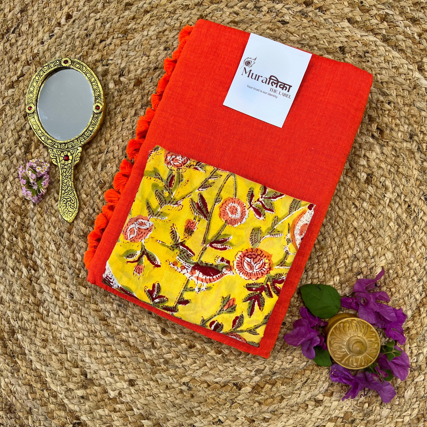 Muralika Bright Orange Handloom Saree