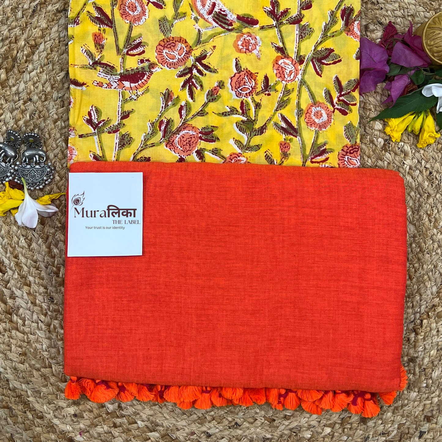 Muralika Bright Orange Handloom Saree