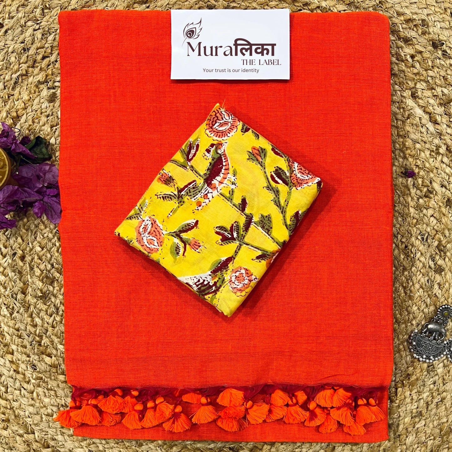 Muralika Bright Orange Handloom Saree - Muralika the label