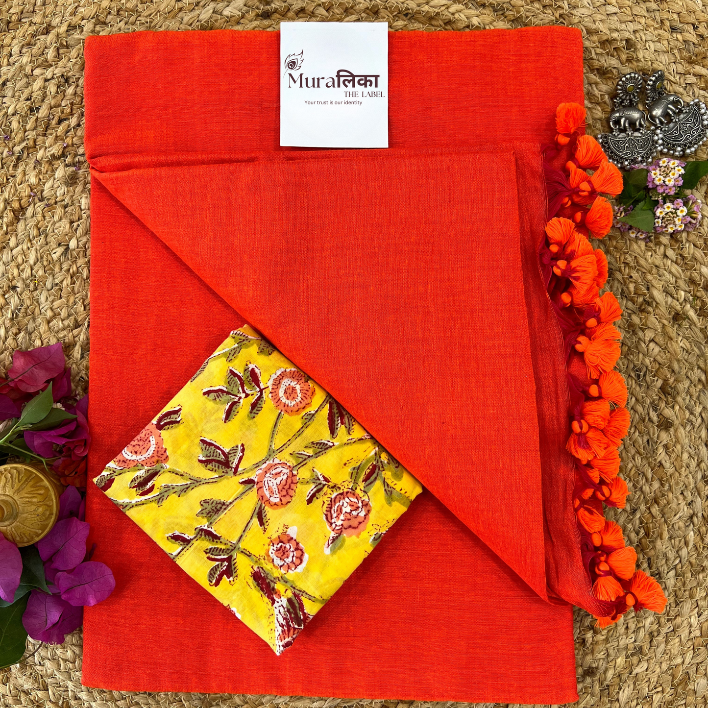 Muralika Bright Orange Handloom Saree