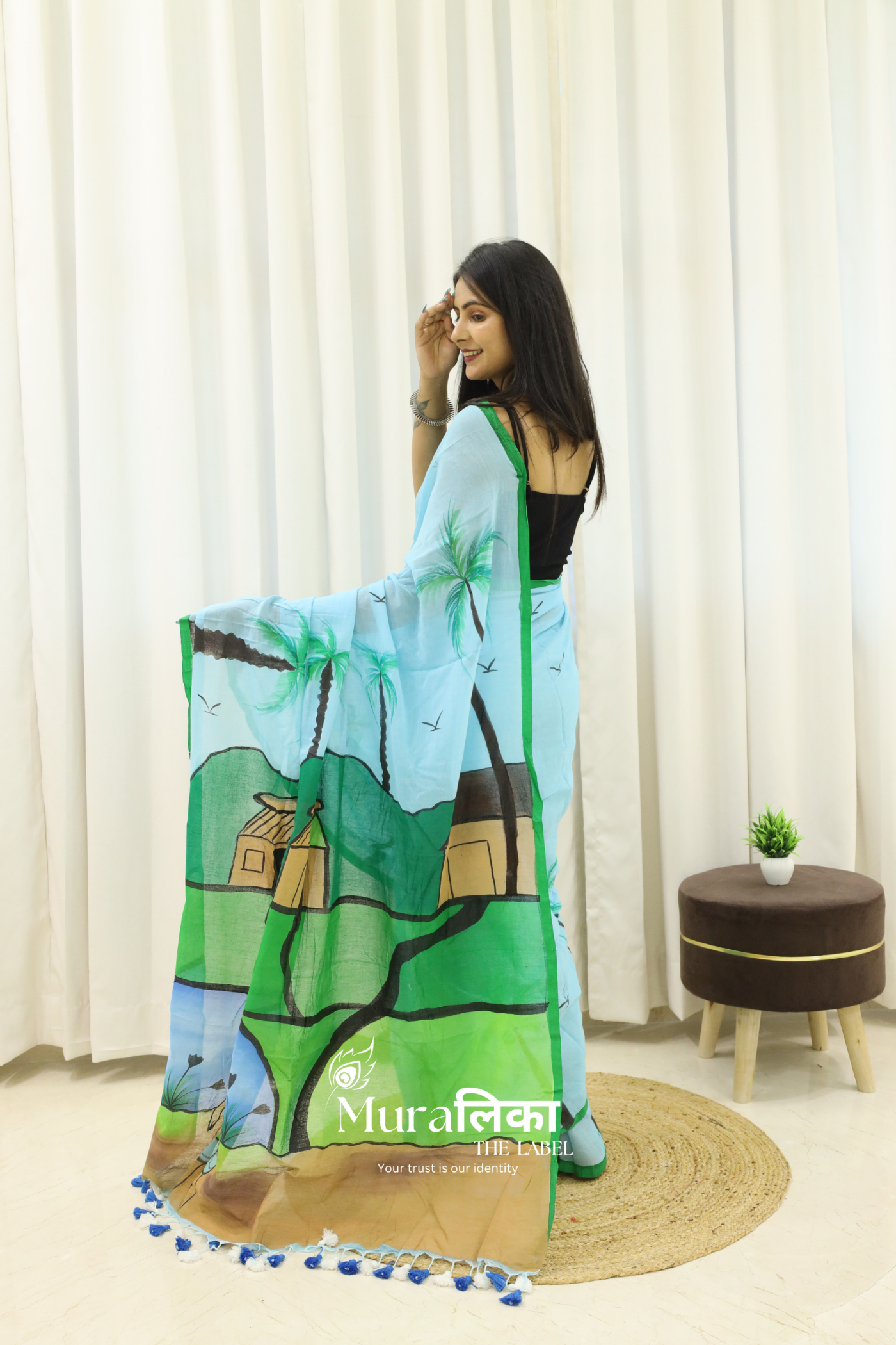 Beach Story Hand painted Mulmul Cotton Saree