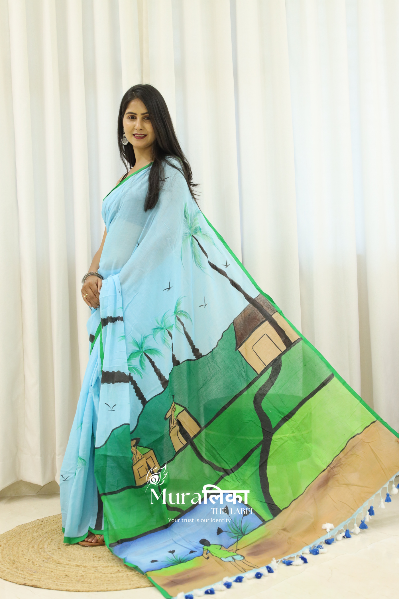 Beach Story Hand painted Mulmul Cotton Saree