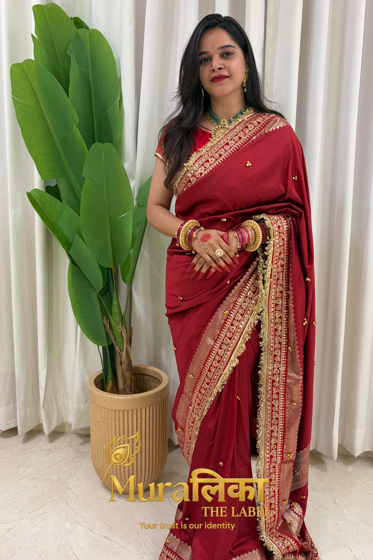 Ghungroo Ki Saugaat - Banarasi soft silk Maroon Ghungroo Saree with Lace work