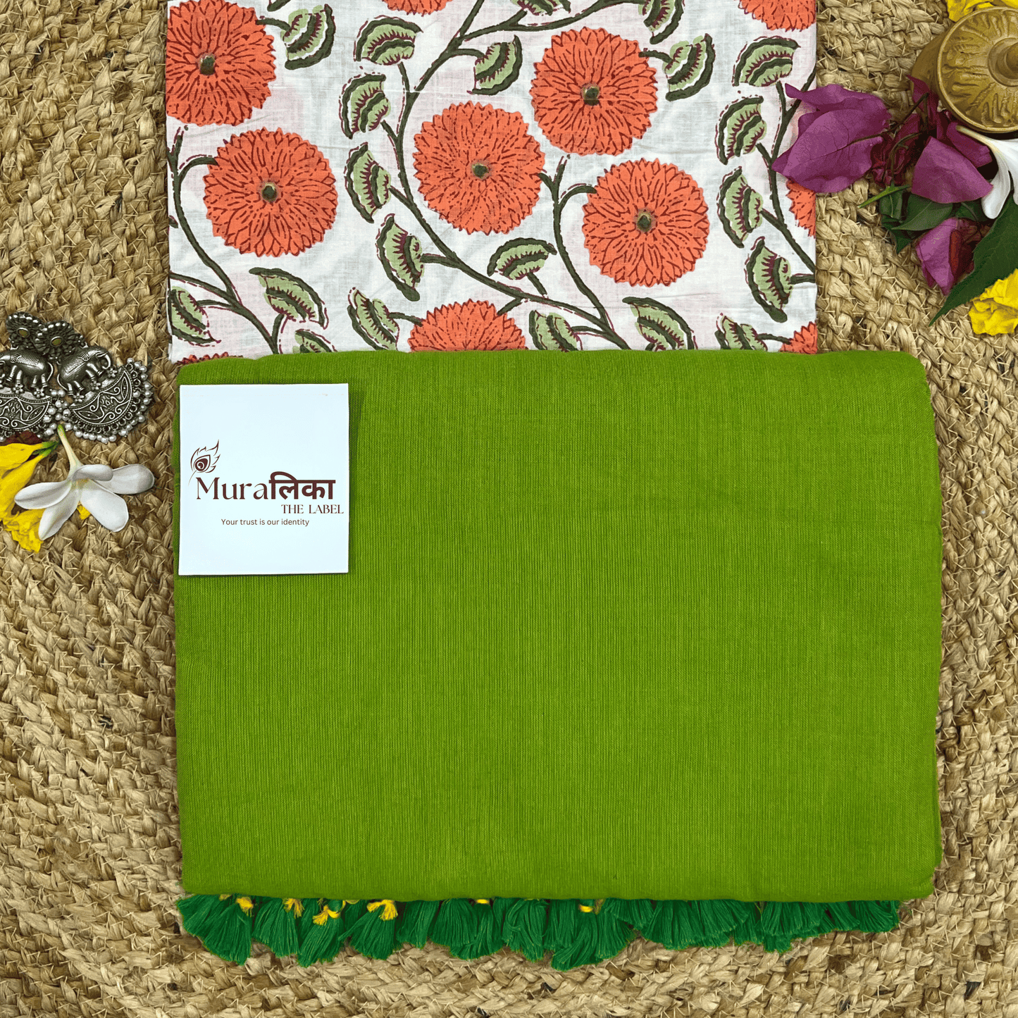 Muralika Parrot Green Handloom Saree