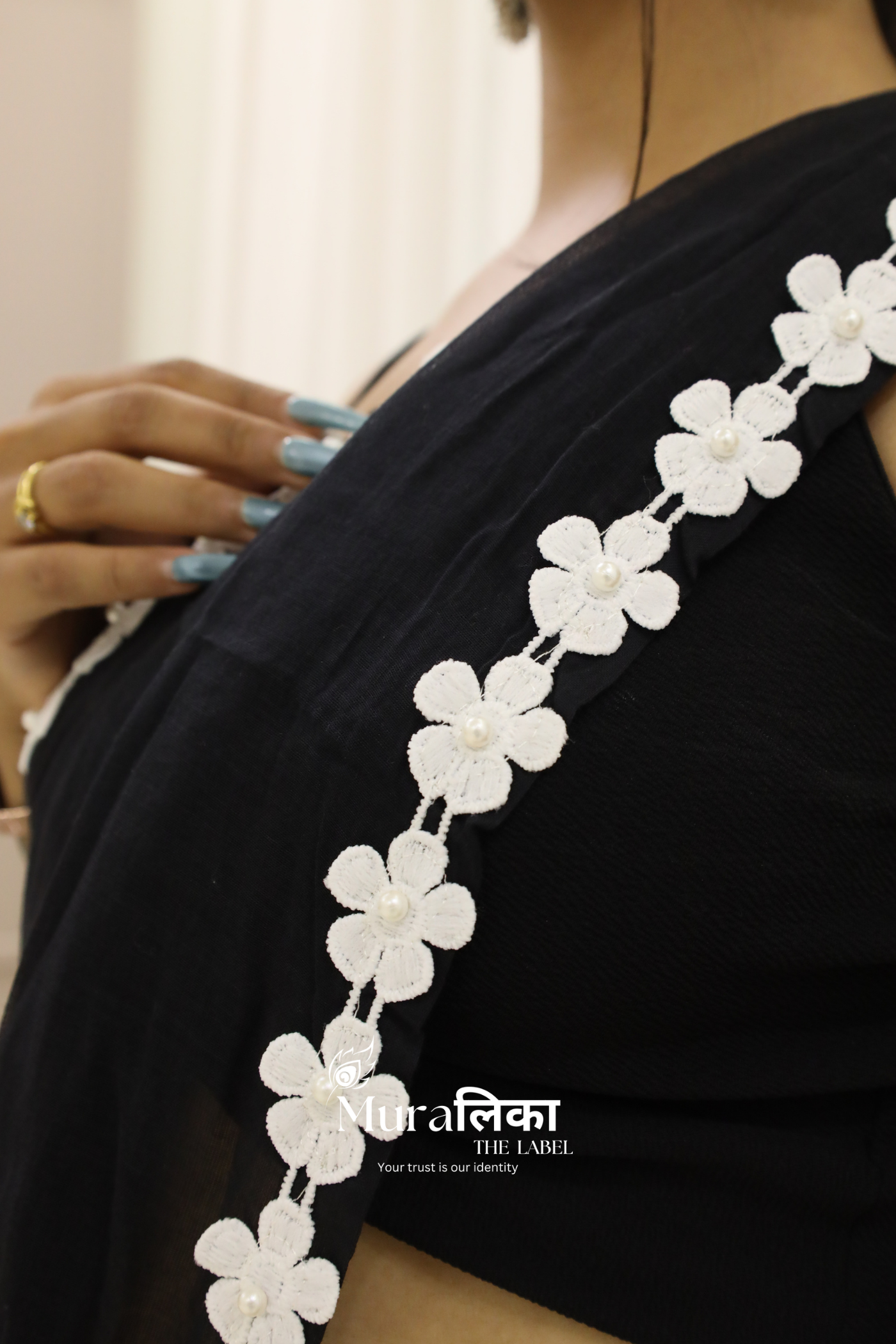 Black Lace Border Mulmul Cotton Saree