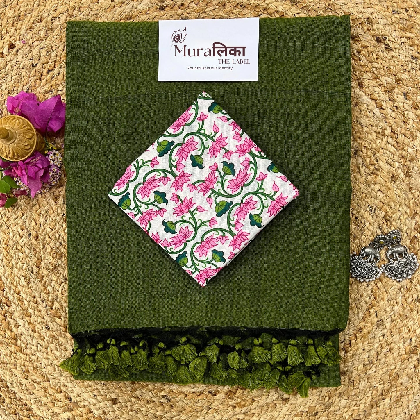 Muralika Mehendi Green Handloom Saree - Muralika the label