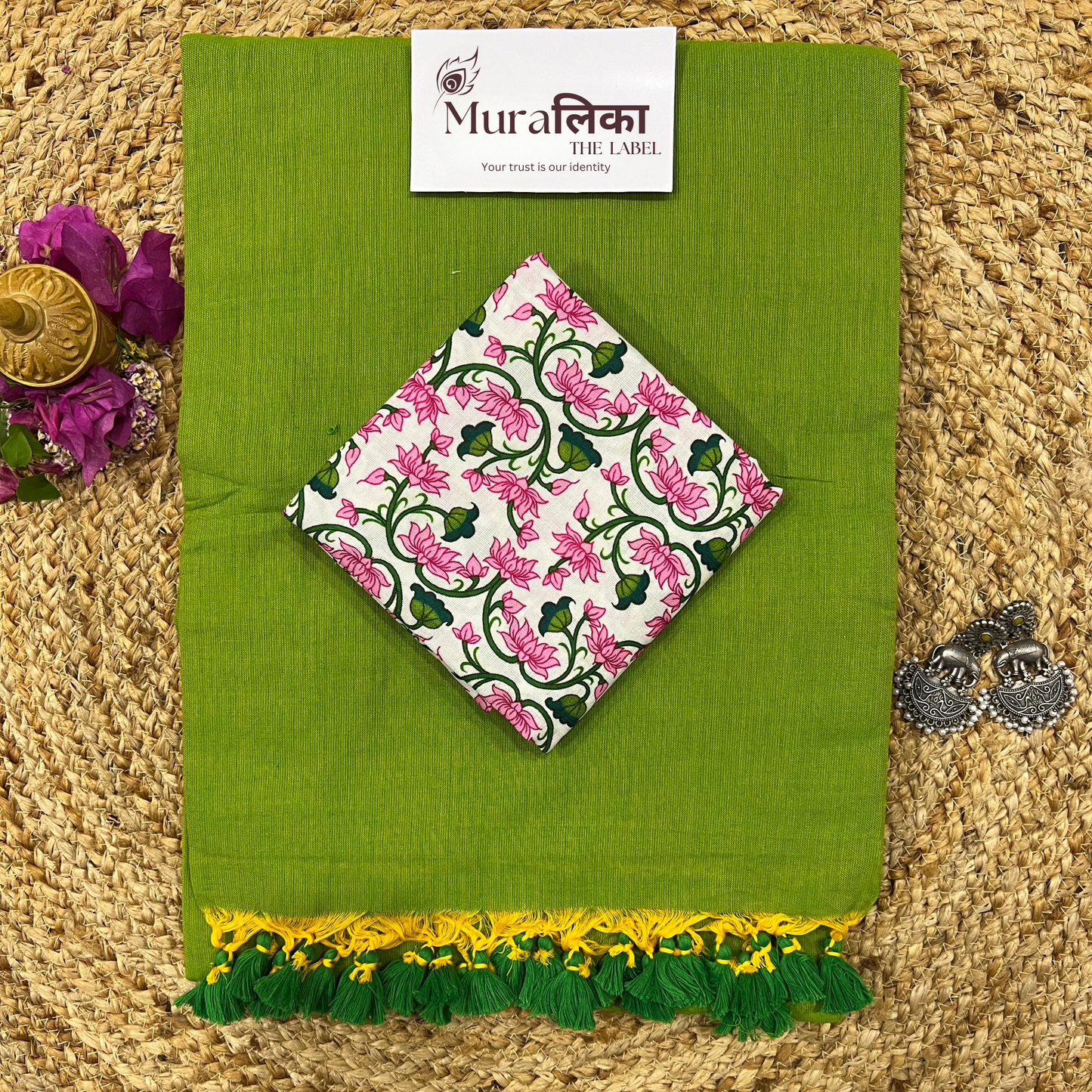 Muralika Parrot Green Handloom Saree