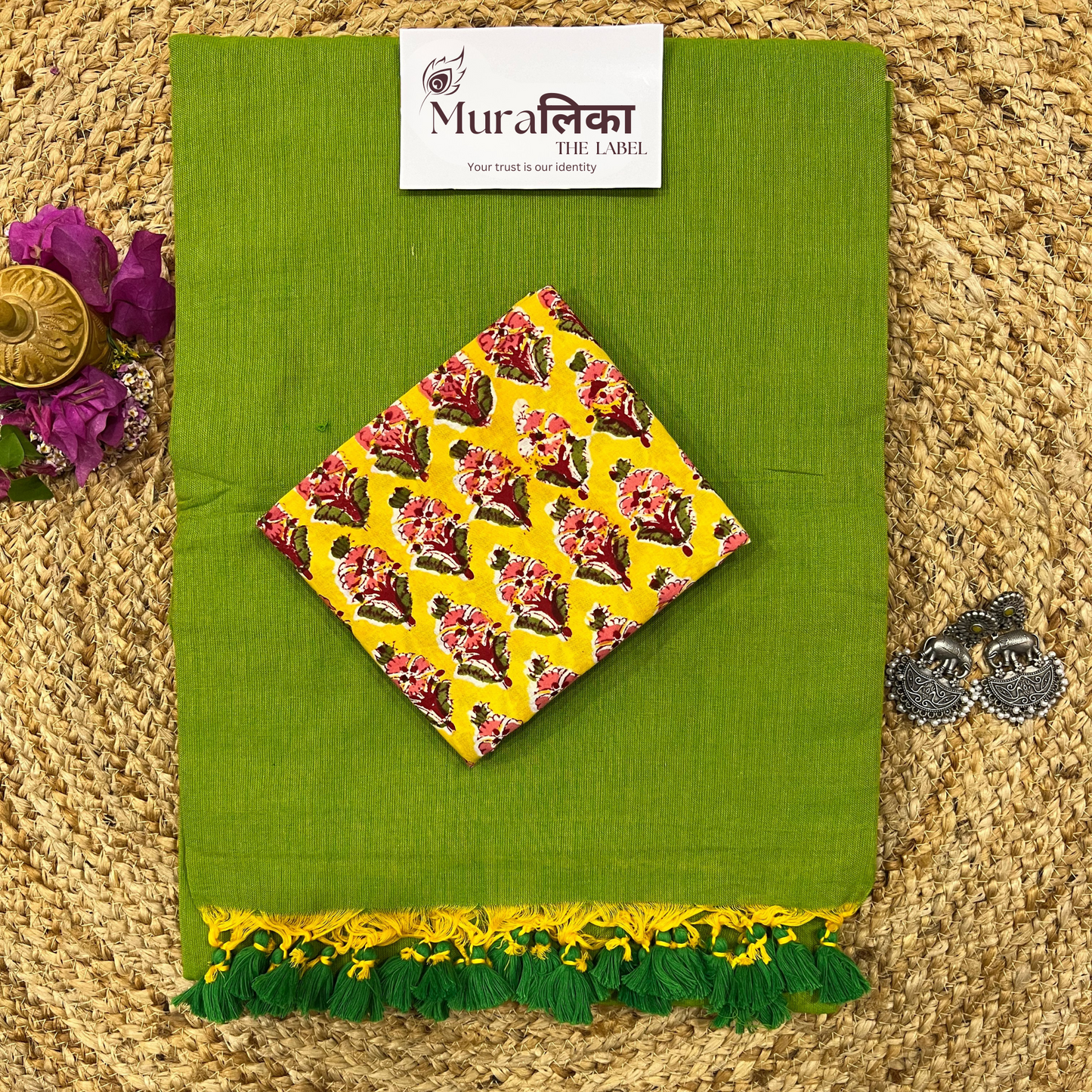 Muralika Parrot Green Handloom Saree