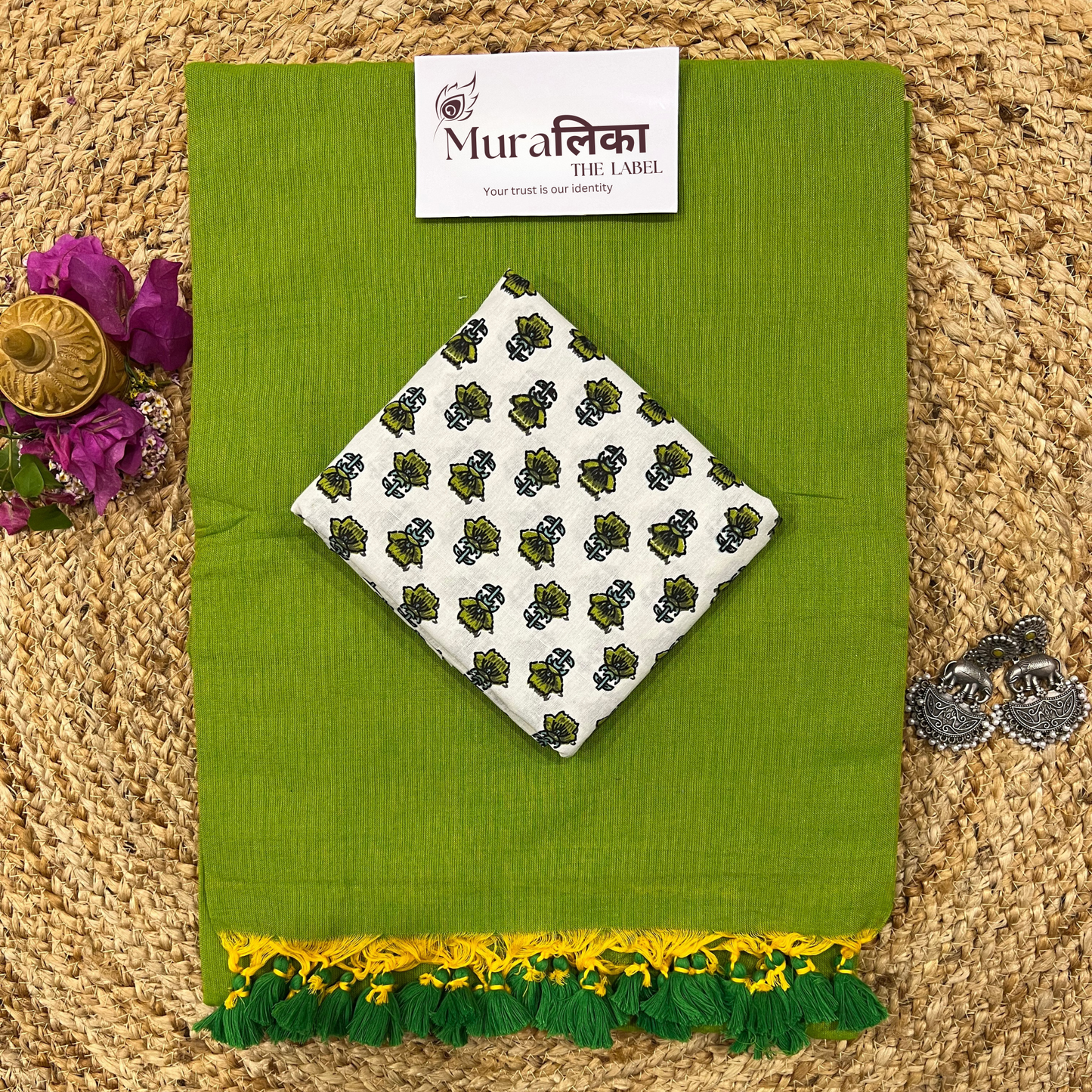 Muralika Parrot Green Handloom Saree