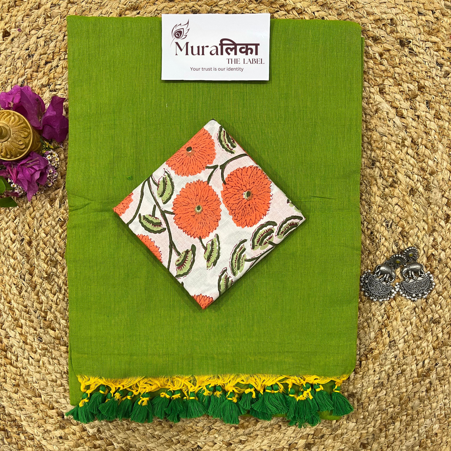 Muralika Parrot Green Handloom Saree