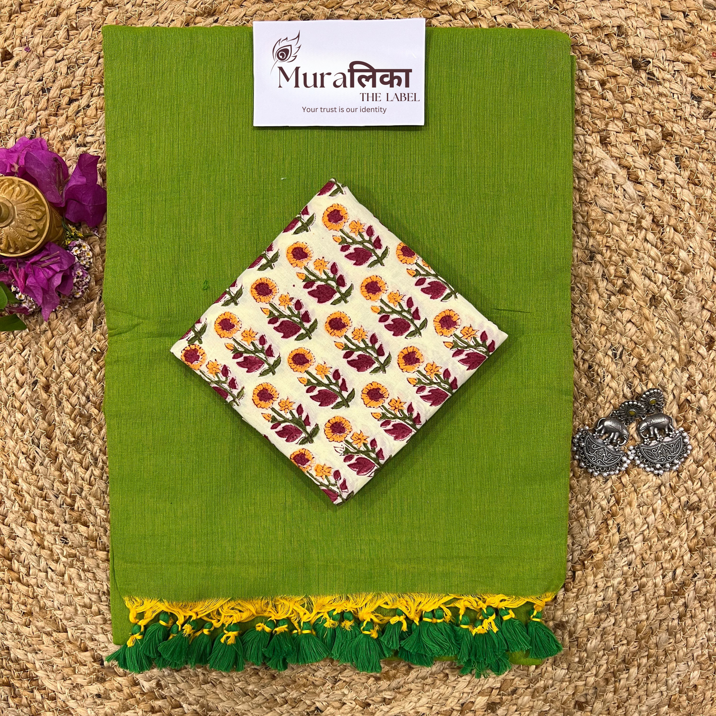 Muralika Parrot Green Handloom Saree