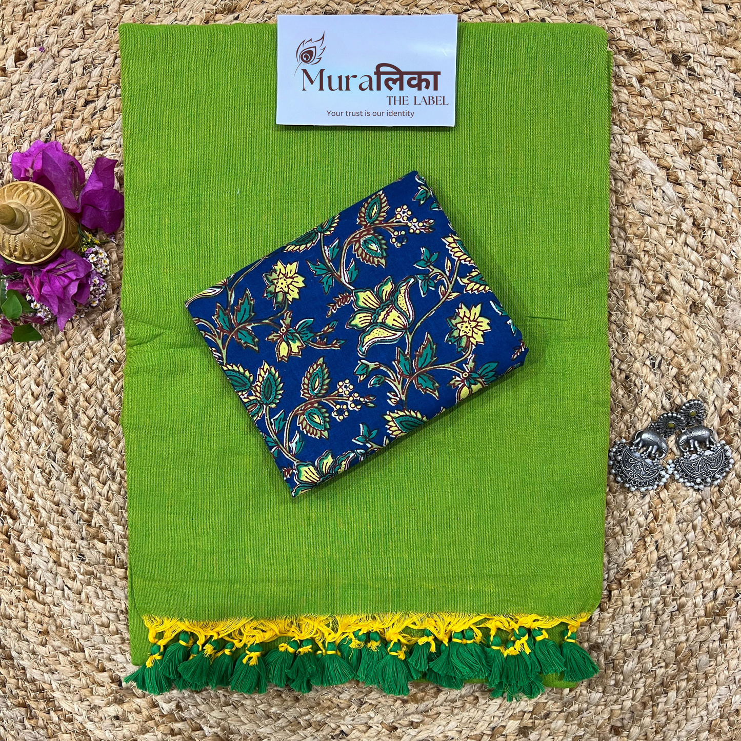 Muralika Parrot Green Handloom Saree