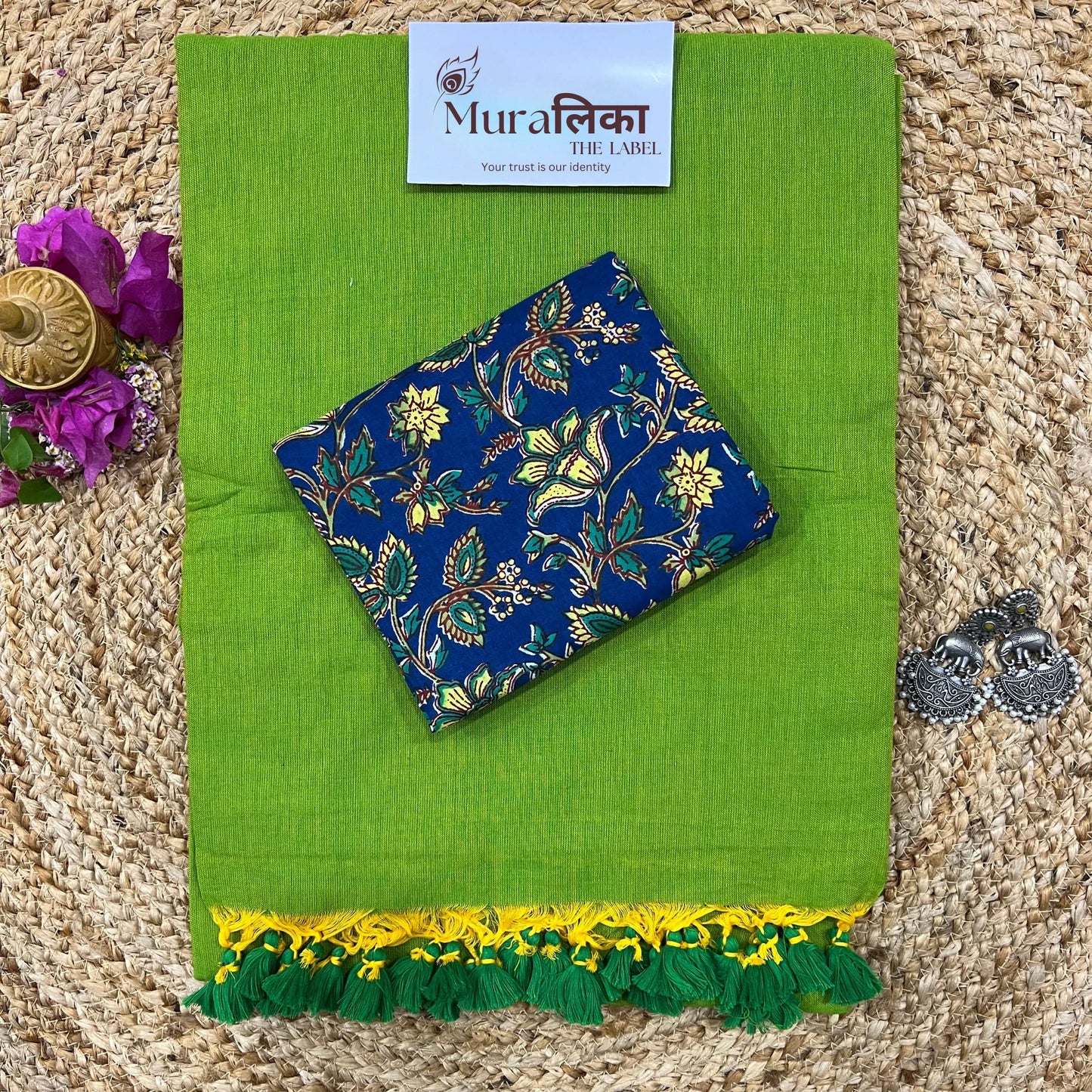 Muralika Parrot Green Handloom Saree - Muralika the label