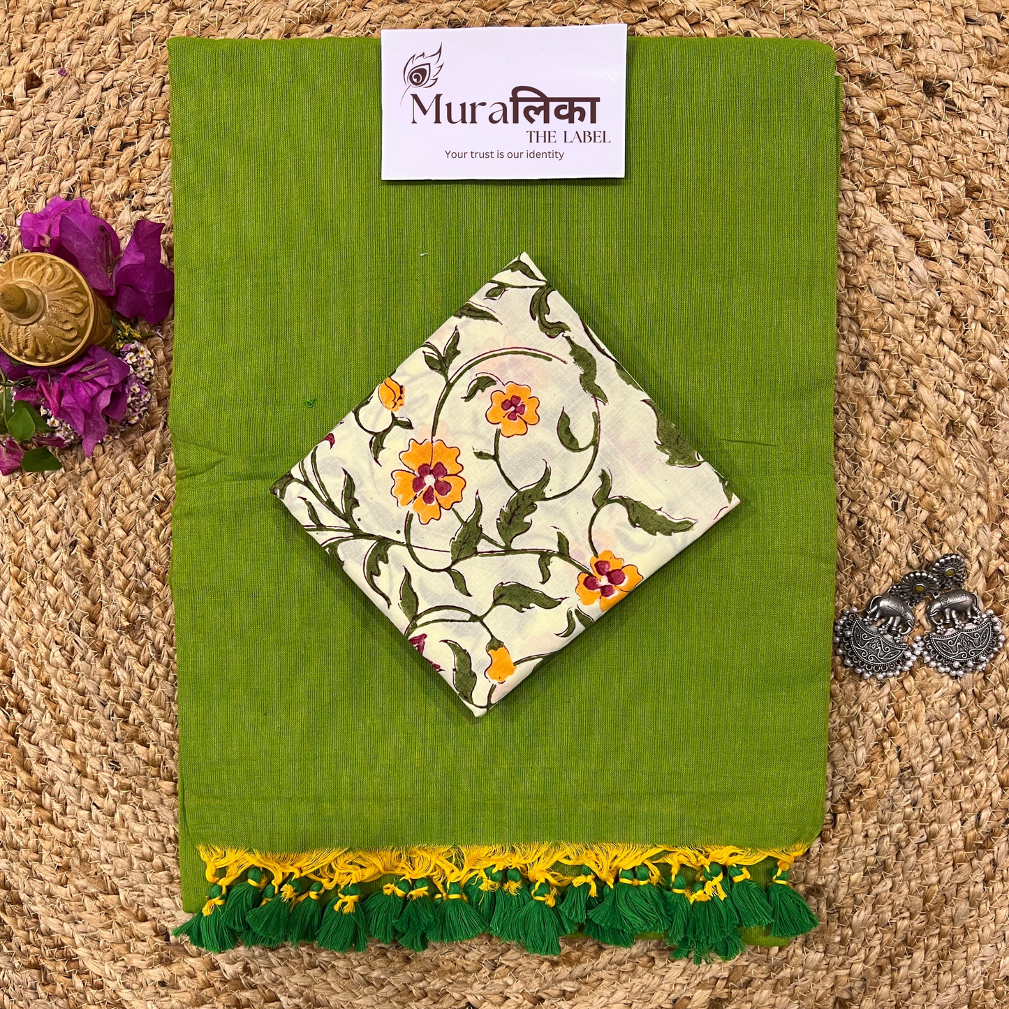 Muralika Parrot Green Handloom Saree
