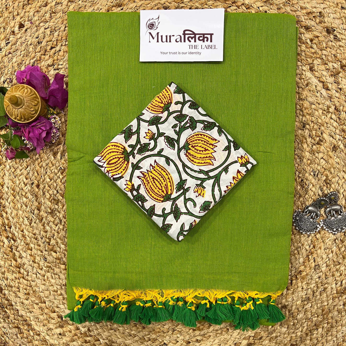 Muralika Parrot Green Handloom Saree