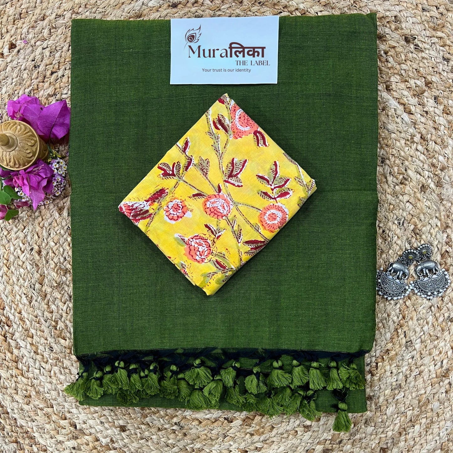 Muralika Mehendi Green Handloom Saree - Muralika the label