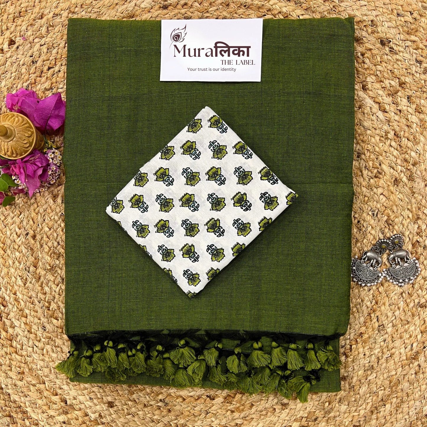 Muralika Mehendi Green Handloom Saree - Muralika the label