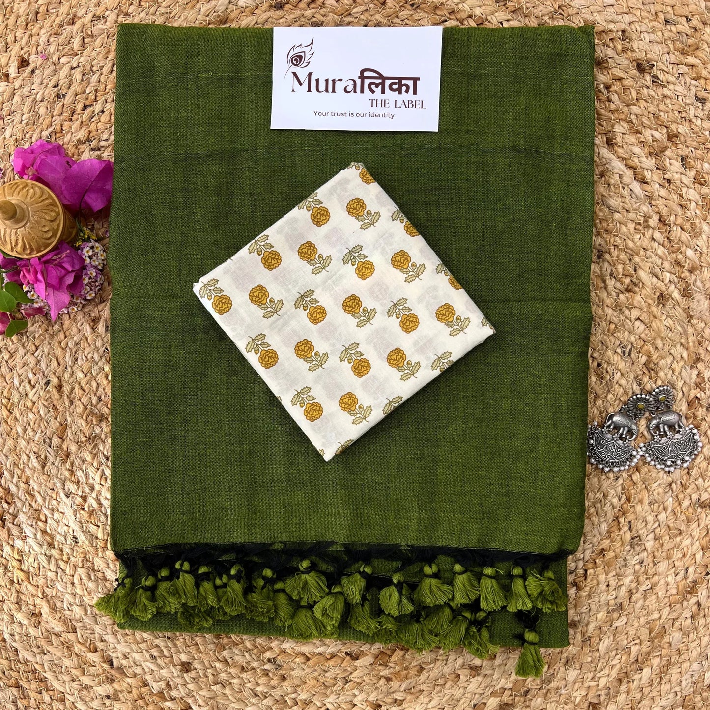 Muralika Mehendi Green Handloom Saree - Muralika the label