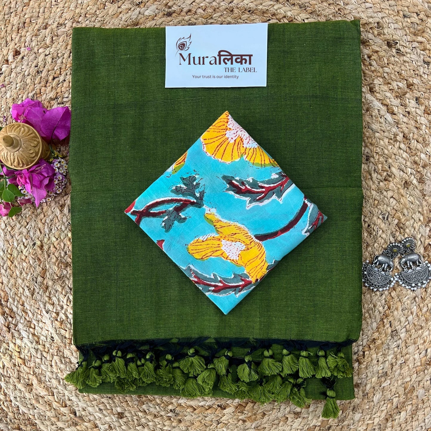 Muralika Mehendi Green Handloom Saree - Muralika the label