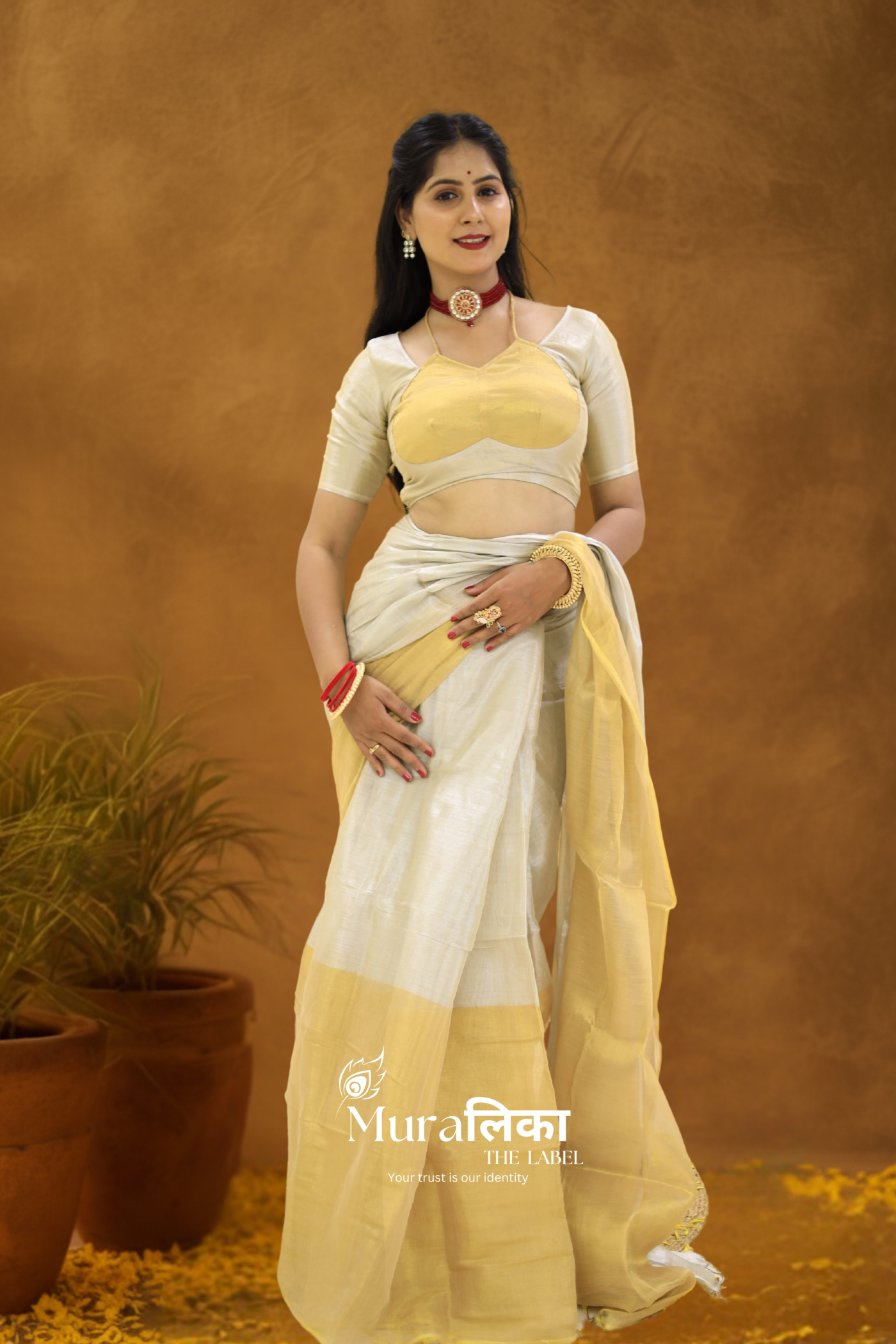 Muralika Pure Elegance Half n Half Handloom Tissue Saree