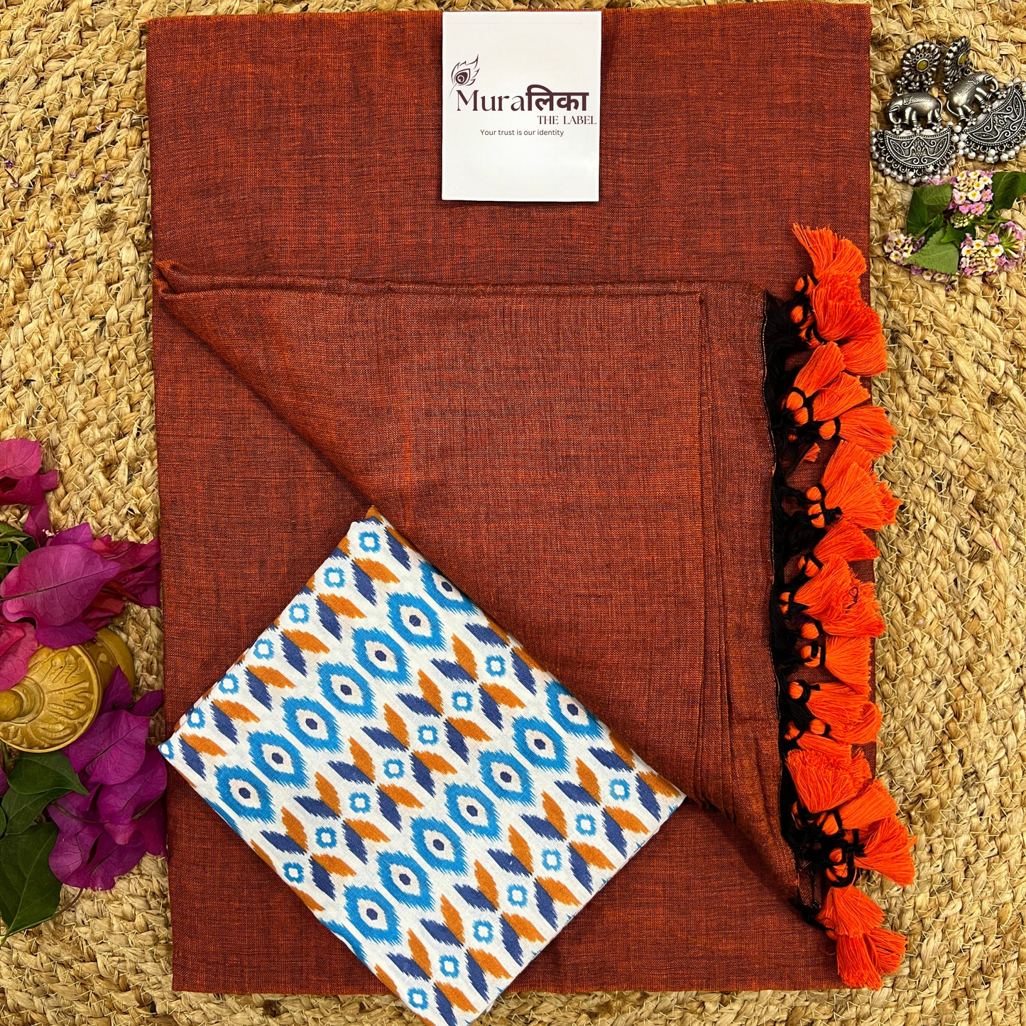Muralika Rust Orange Handloom Saree