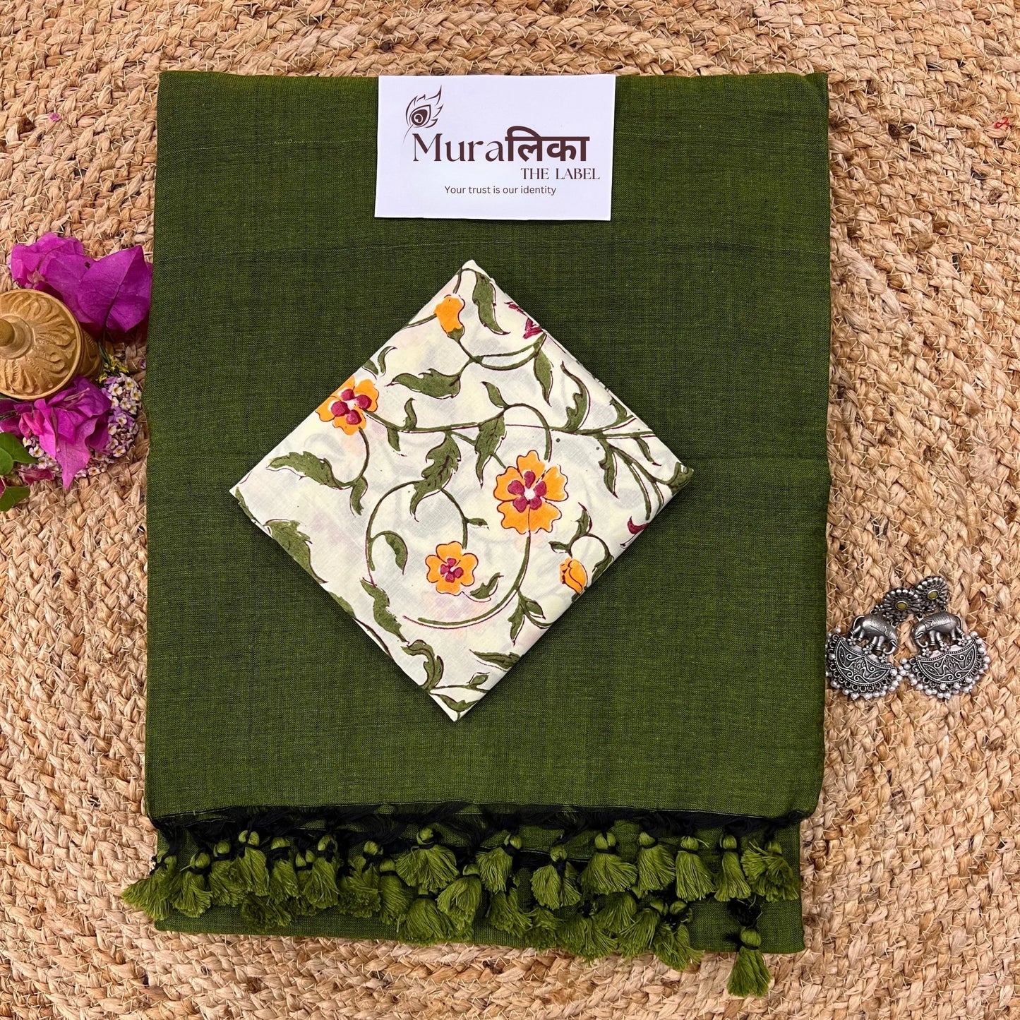 Muralika Mehendi Green Handloom Saree - Muralika the label
