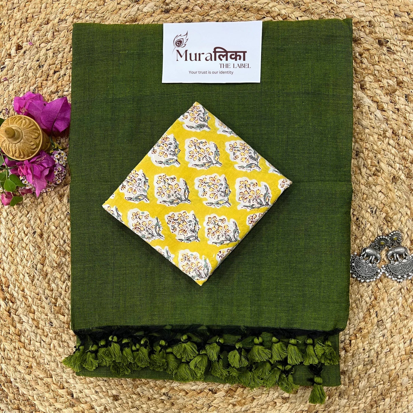 Muralika Mehendi Green Handloom Saree - Muralika the label
