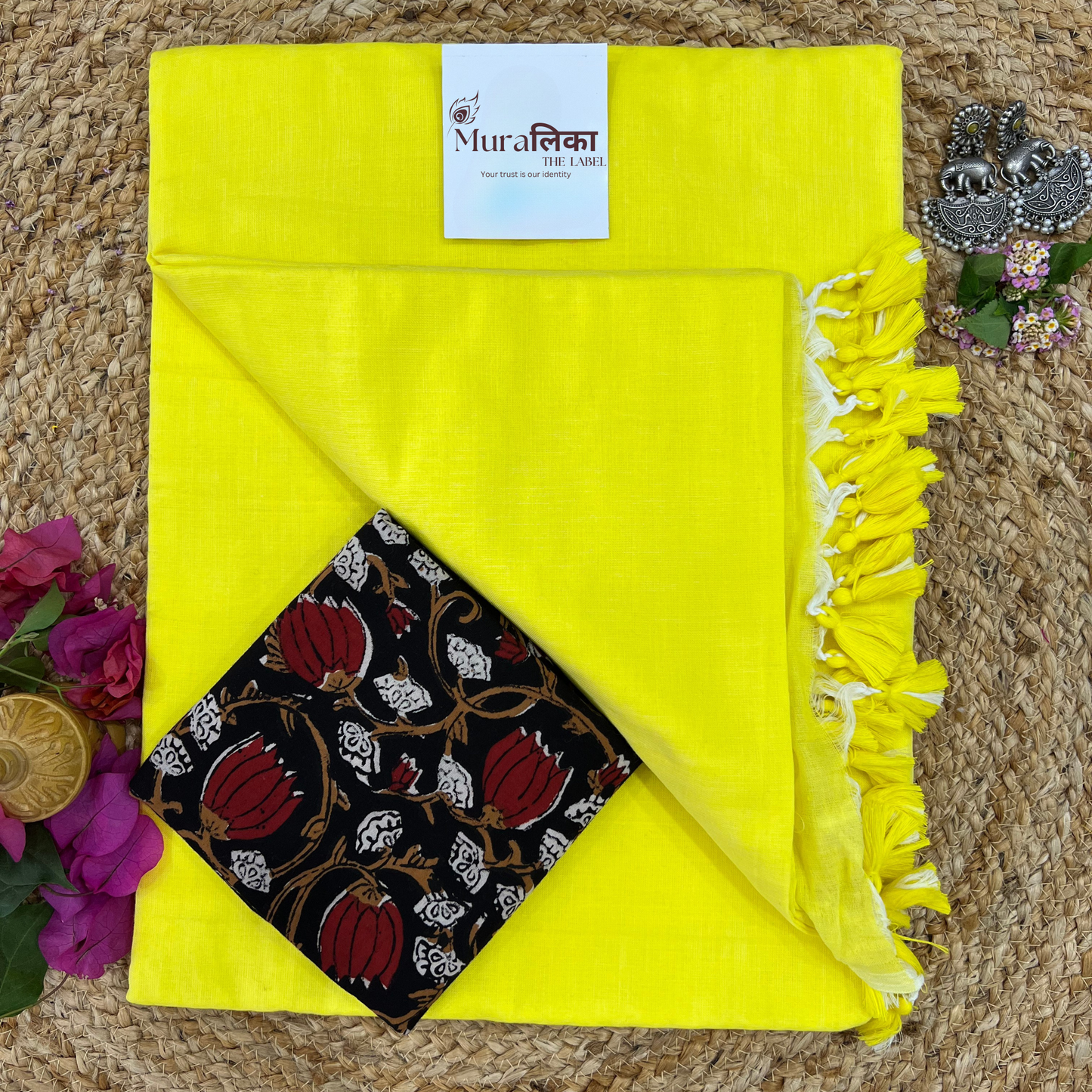 Muralika Lime Yellow Handloom Saree