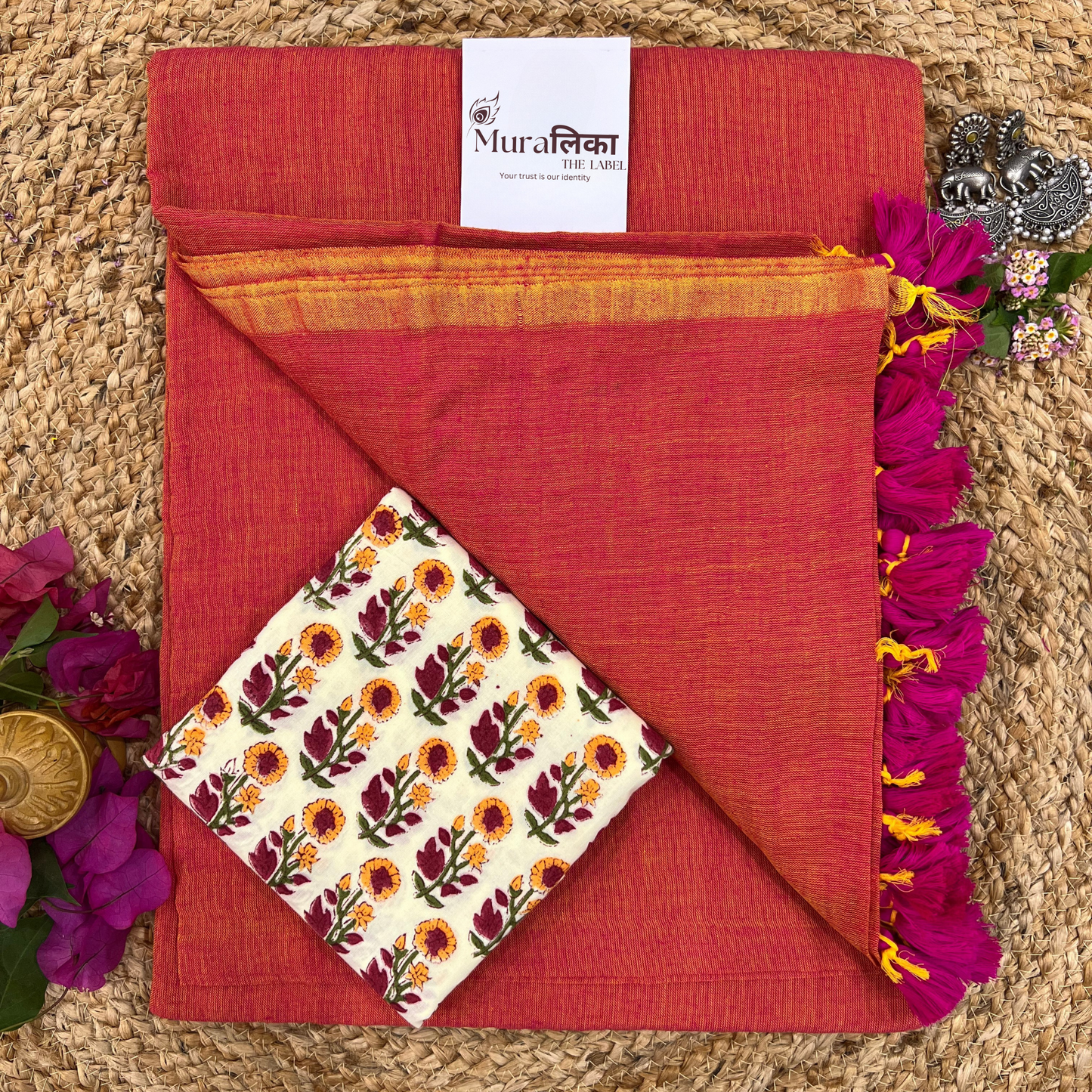 Muralika Dual Tone Brick Hue Handloom Saree