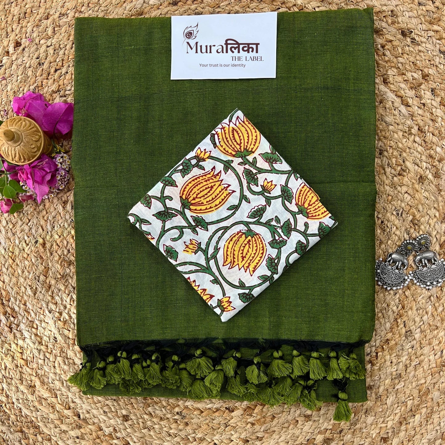 Muralika Mehendi Green Handloom Saree - Muralika the label