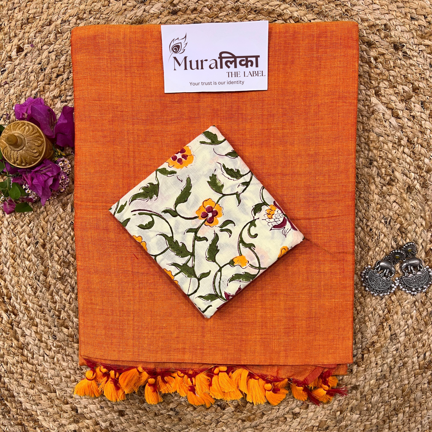 Muralika Orange Handloom Saree