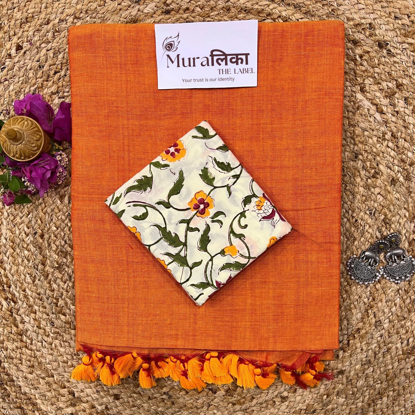 Muralika Orange Handloom Saree - Muralika the label