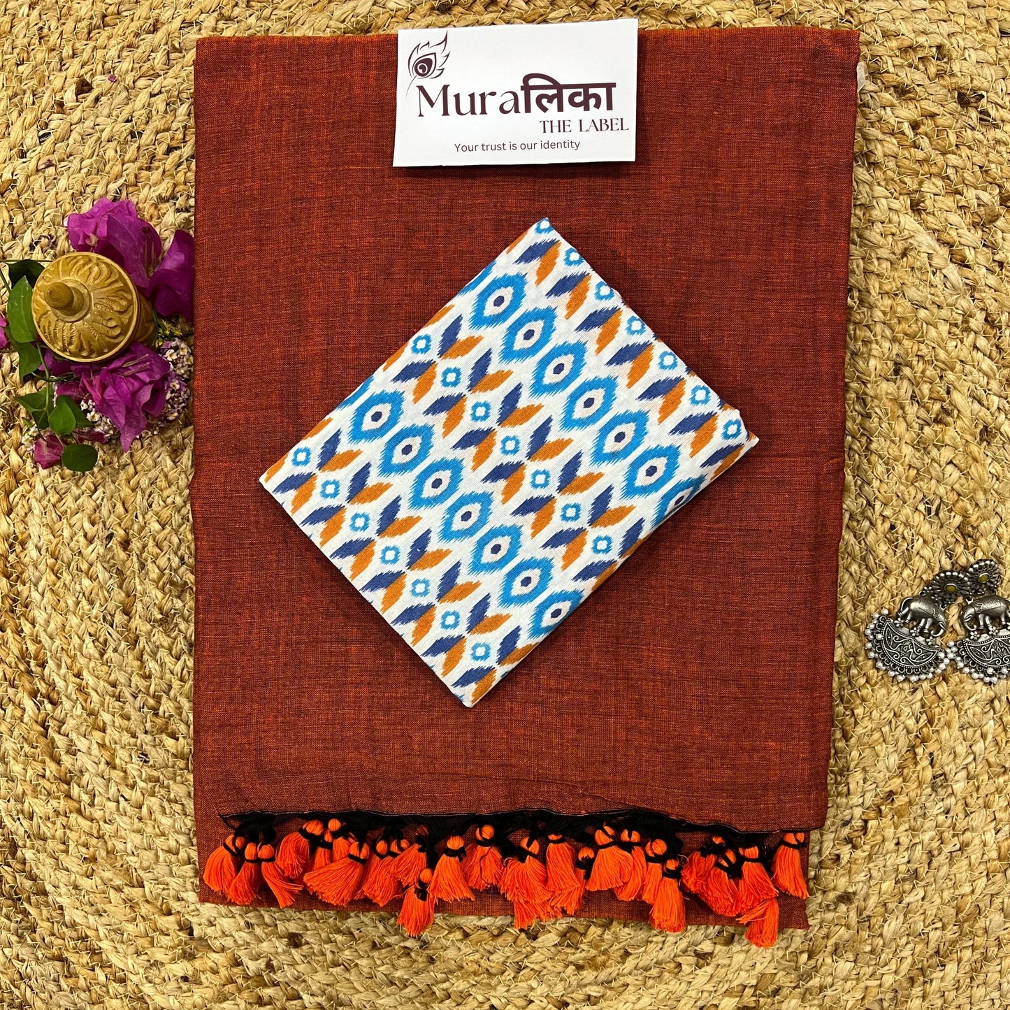 Muralika Rust Orange Handloom Saree - Muralika the label