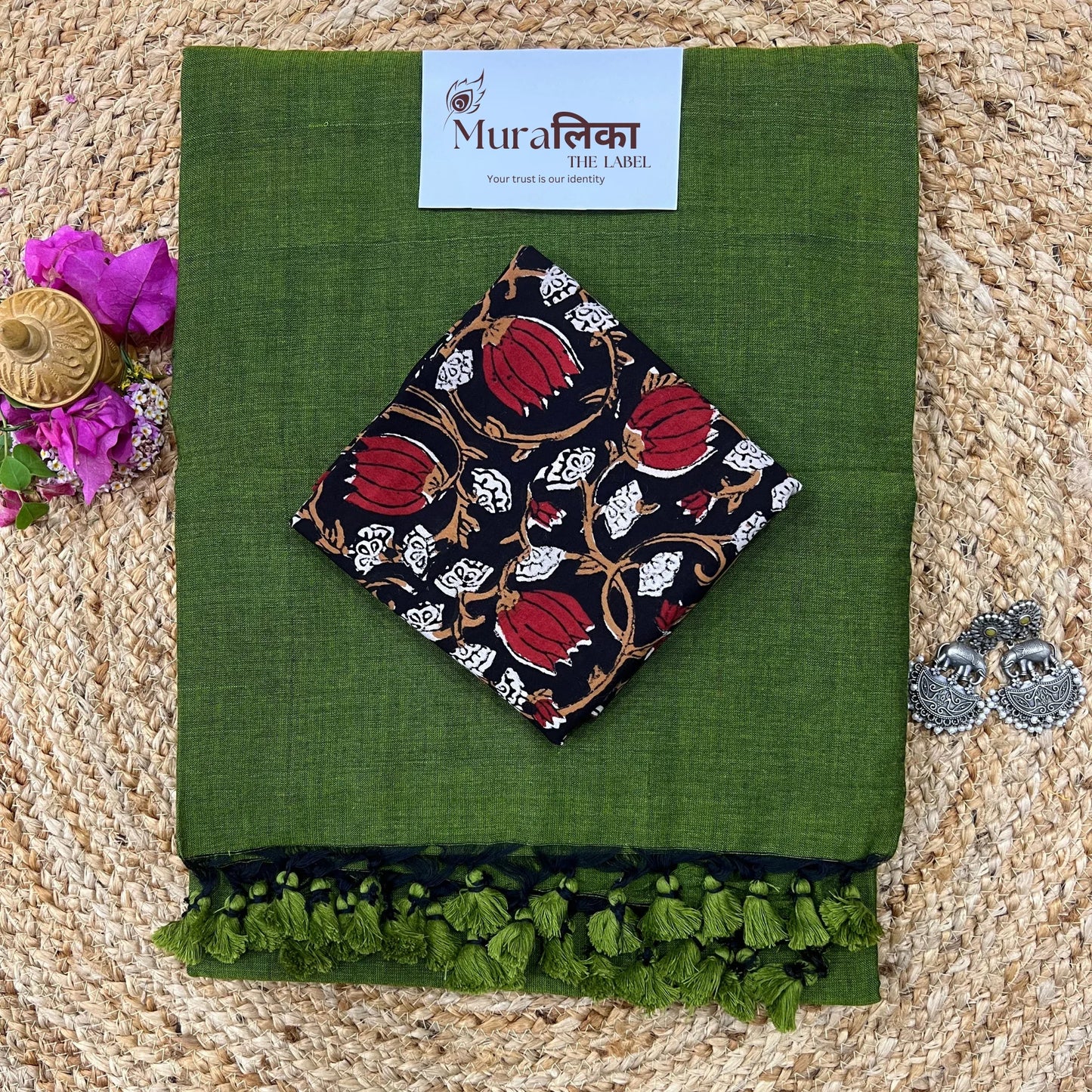 Muralika Mehendi Green Handloom Saree - Muralika the label