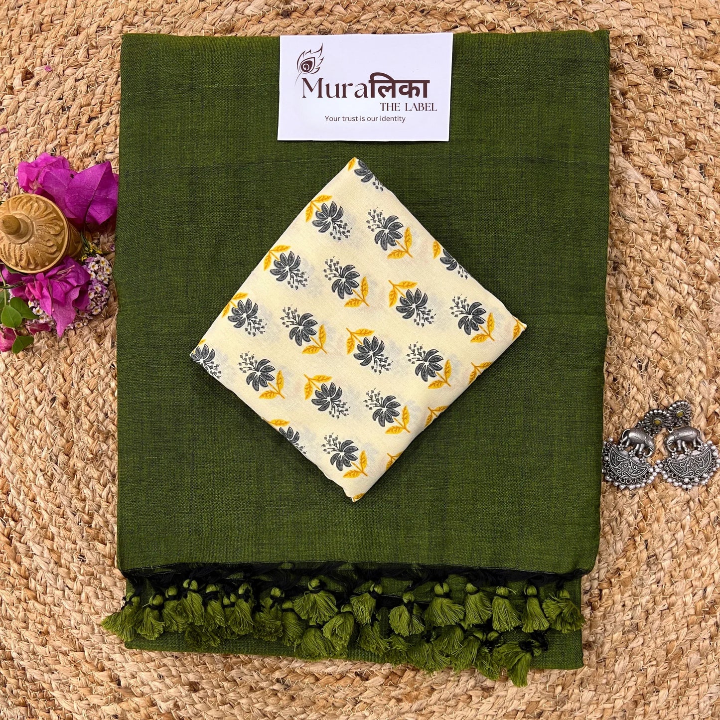 Muralika Mehendi Green Handloom Saree - Muralika the label