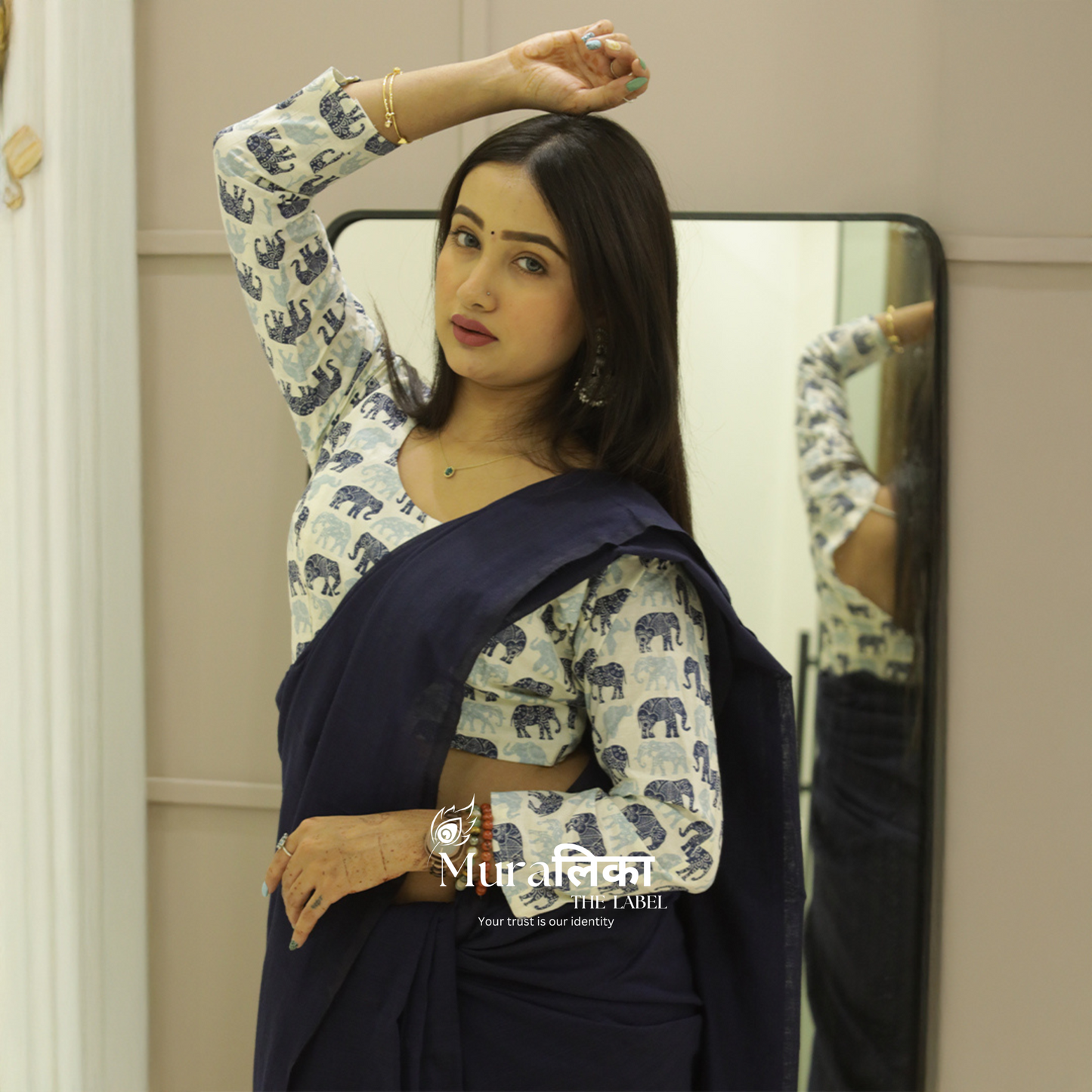 Muralika Navy Blue Handloom cotton Saree