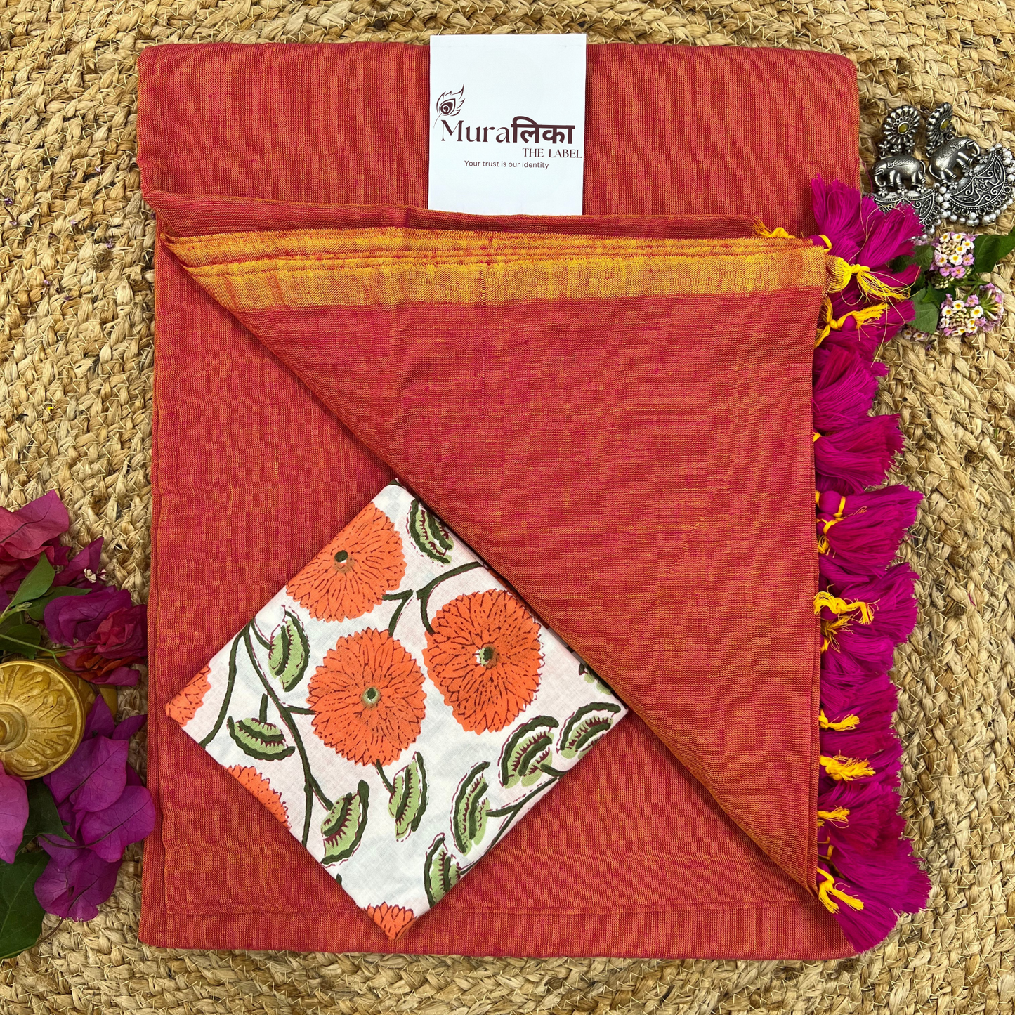 Muralika Dual Tone Brick Hue Handloom Saree