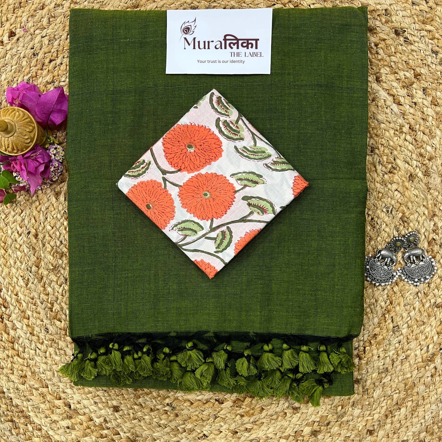 Muralika Mehendi Green Handloom Saree - Muralika the label