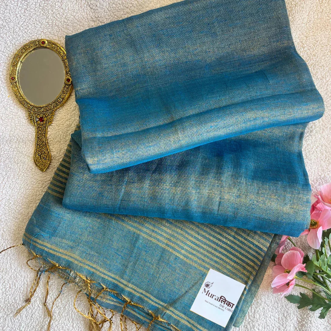 Muralika Pure Elegance Handloom Linen Tissue Saree - Muralika the label