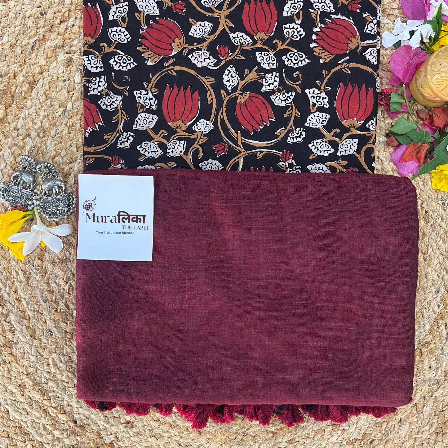Muralika Dark Maroon Handloom Saree