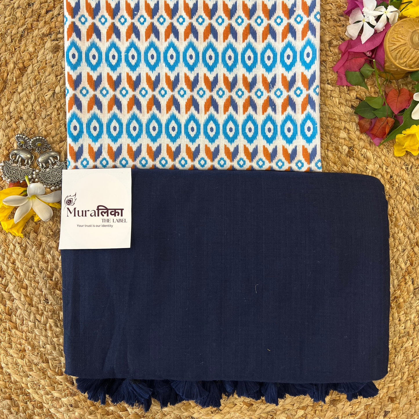 Muralika Navy Blue Handloom cotton Saree