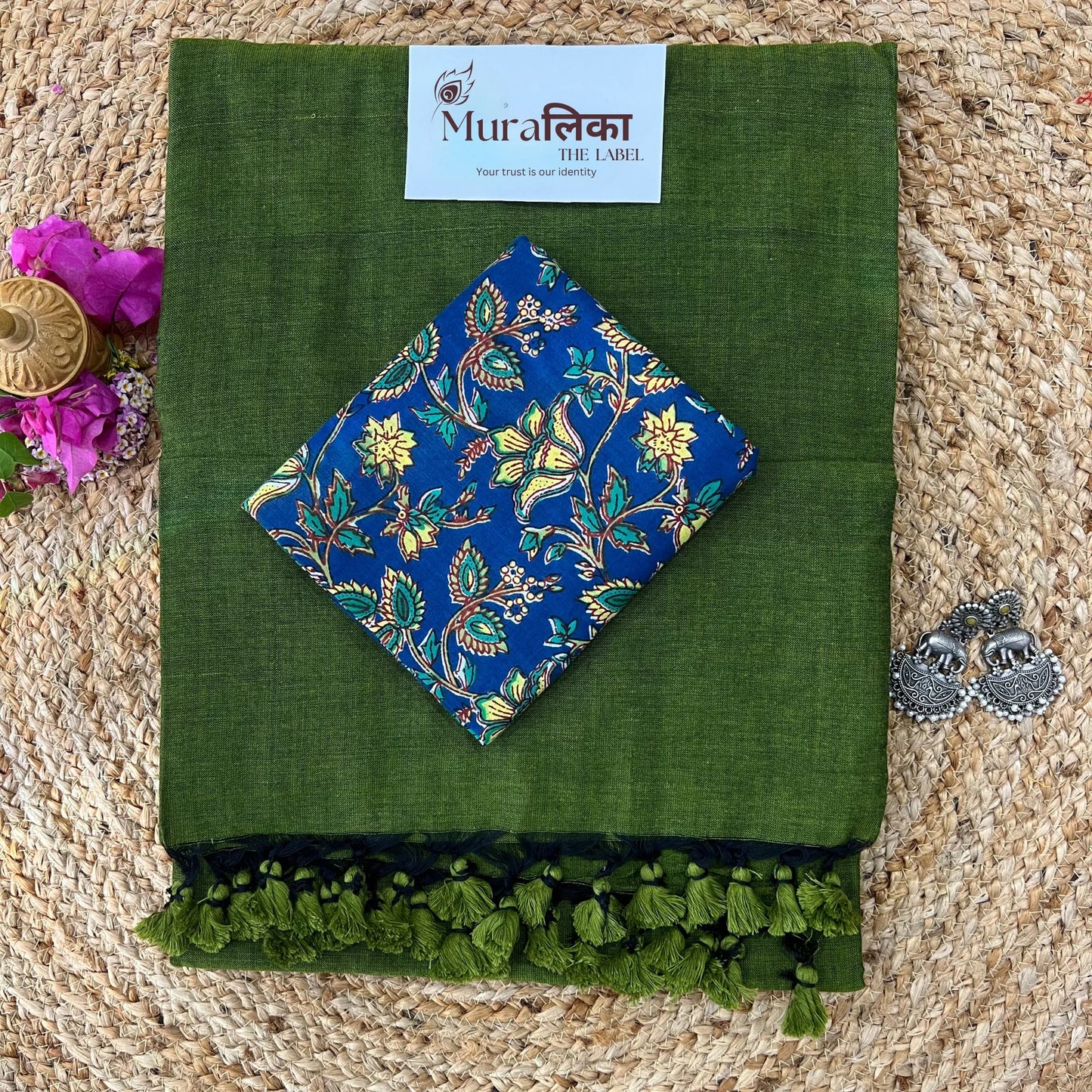 Muralika Mehendi Green Handloom Saree - Muralika the label