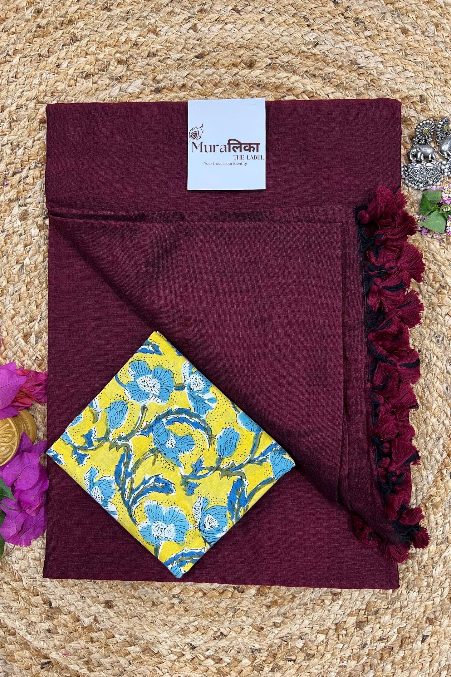 Muralika Dark Maroon Handloom Saree - Muralika the label
