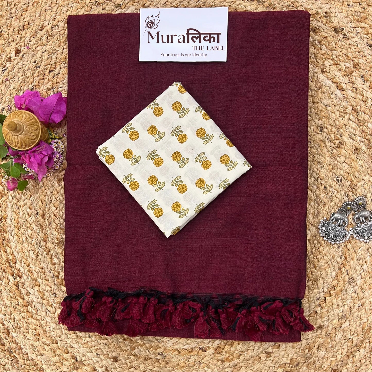 Muralika Dark Maroon Handloom Saree - Muralika the label