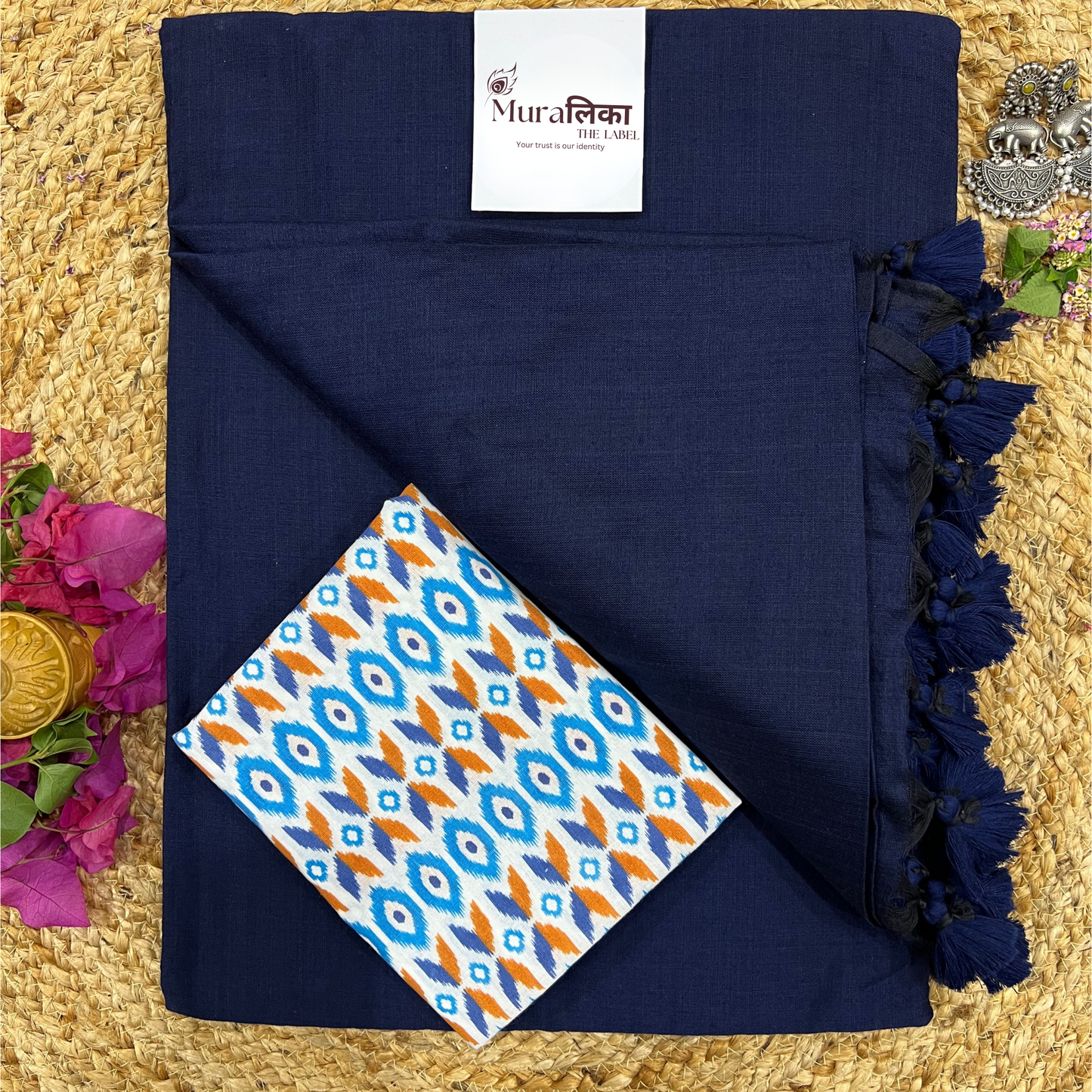 Muralika Navy Blue Handloom cotton Saree