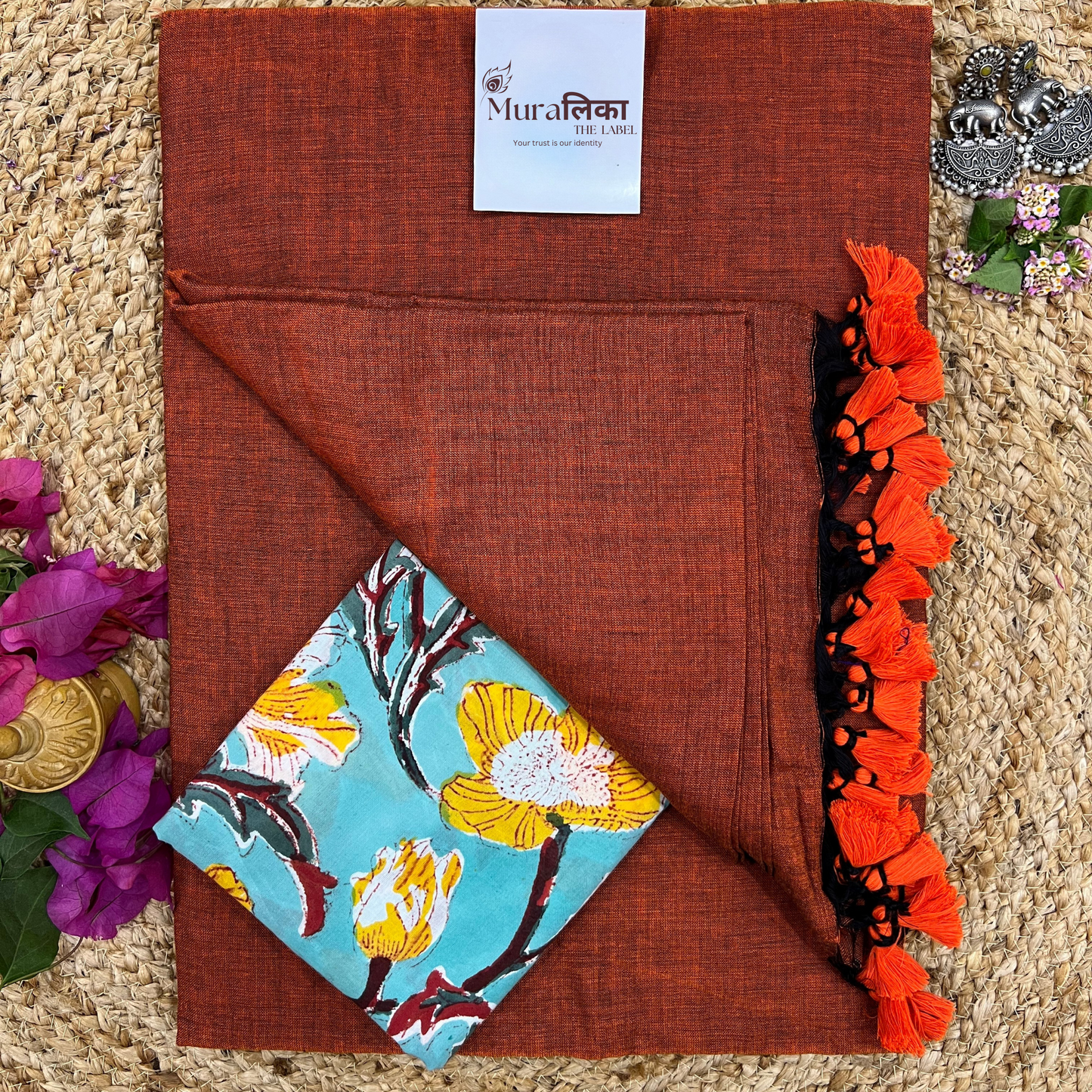 Muralika Rust Orange Handloom Saree